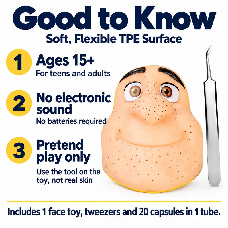 Pimple Popper Toy Face with 20 Refill Capsules and Tweezers 3
