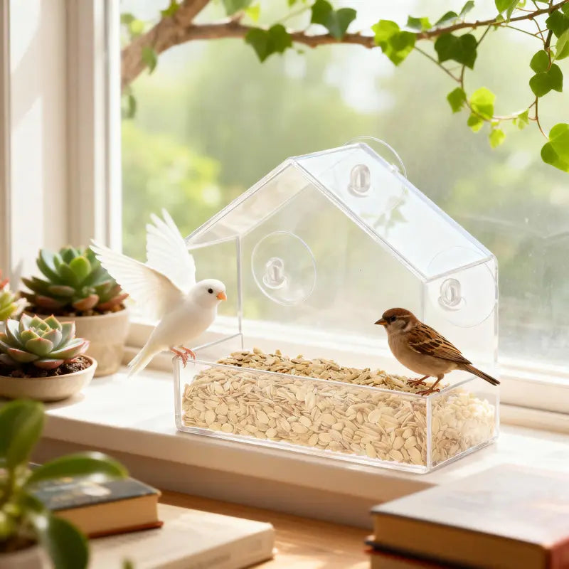 Window Bird Feeder with Suction Cups, Clear Acrylic House 2
