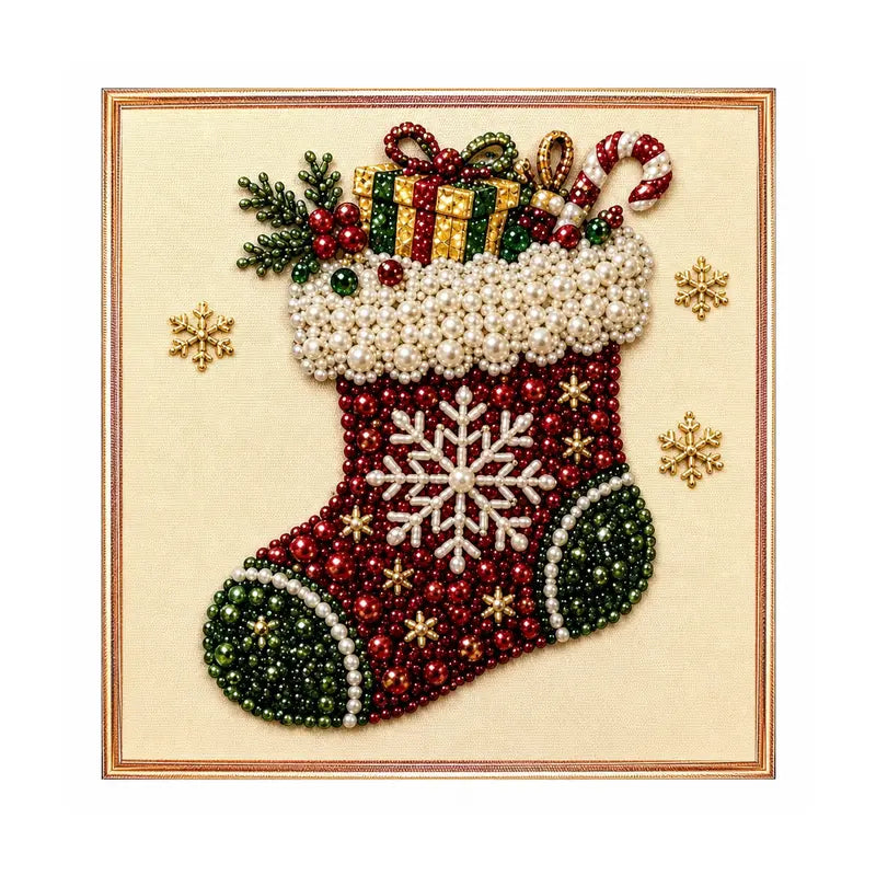 Christmas Pearl Art DIY Kit, 3D Bead Painting Craft, 8 x 8 In 2