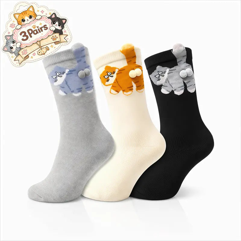 Cat Butt Socks for Women with 3D Pom Pom Tail, Mid-Calf 2