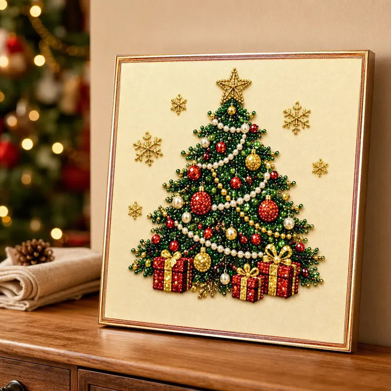 Christmas Pearl Art DIY Kit, 3D Bead Painting Craft, 8 x 8 In 3