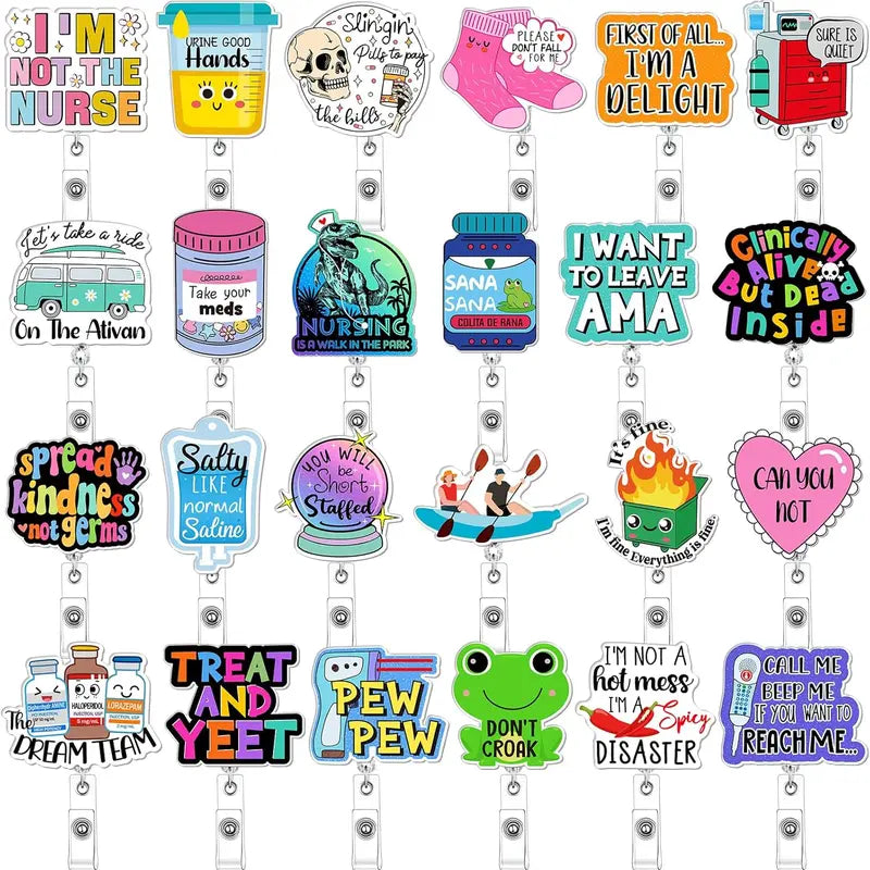 Funny Nurse Badge Reel Set, Retractable Acrylic ID Holders 1