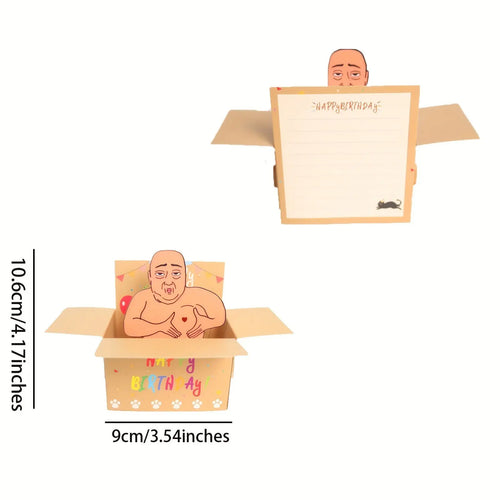 3D Pop Up Birthday Card with a Chubby Bald Man in a Box 2