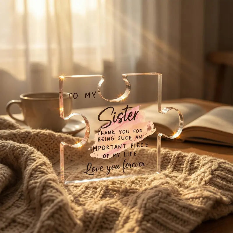 Acrylic Puzzle Plaque Sister Gift - Clear Keepsake Desk Decor 1