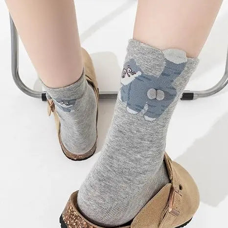 Cat Butt Socks for Women with 3D Pom Pom Tail, Mid-Calf 5