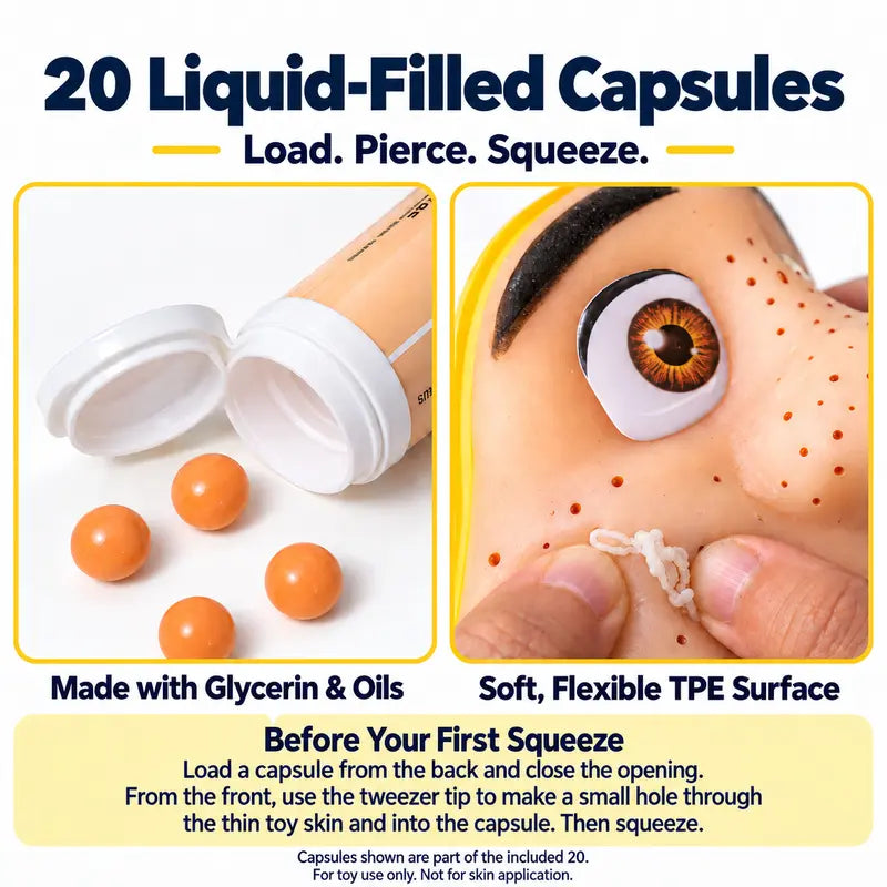 Pimple Popper Toy Face with 20 Refill Capsules and Tweezers 5