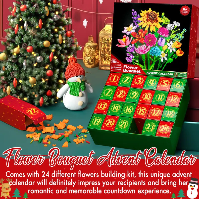Flower Bouquet Advent Calendar Building Block Set, 24 Days 2
