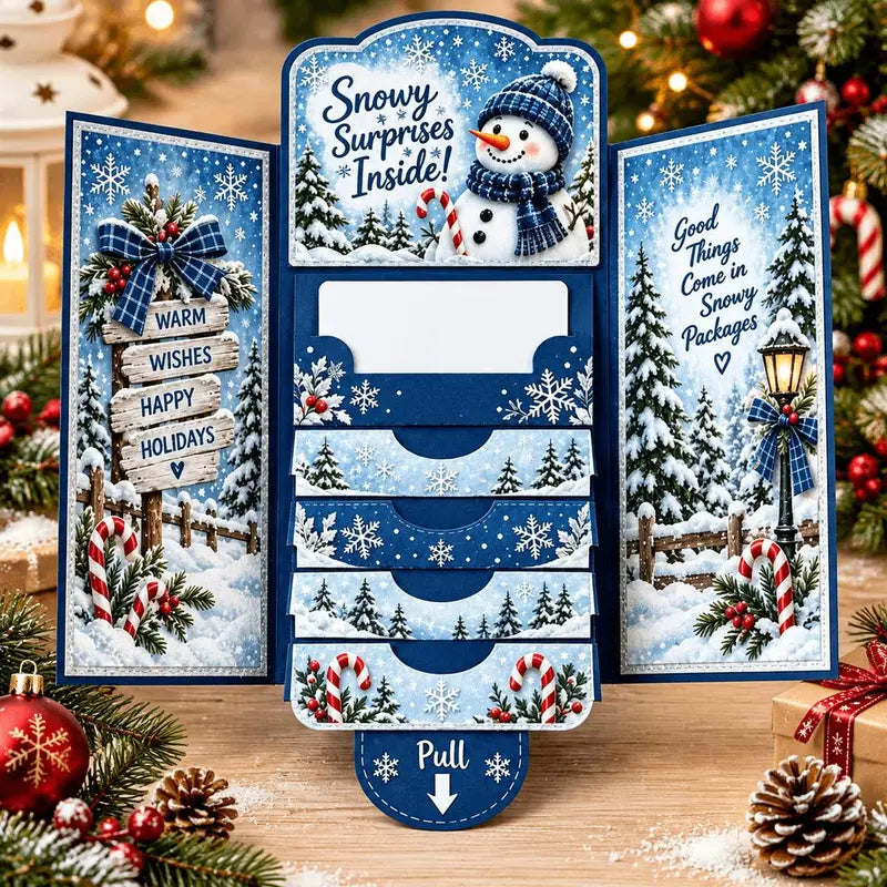 Christmas Gift Card Holder Pull-Tab Waterfall Greeting Card 3