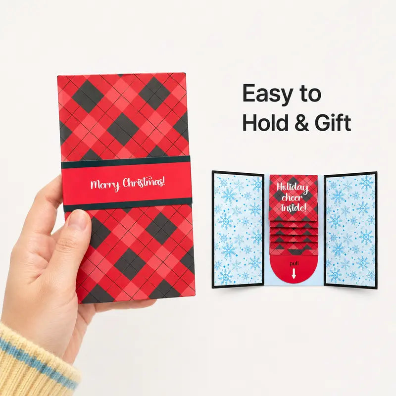 Pull Tab Christmas Card with Gift Card Holder, Red Plaid 3