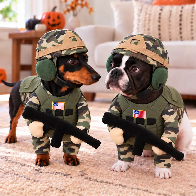 Soldier Dog Costume with Camo Helmet and Headset 3