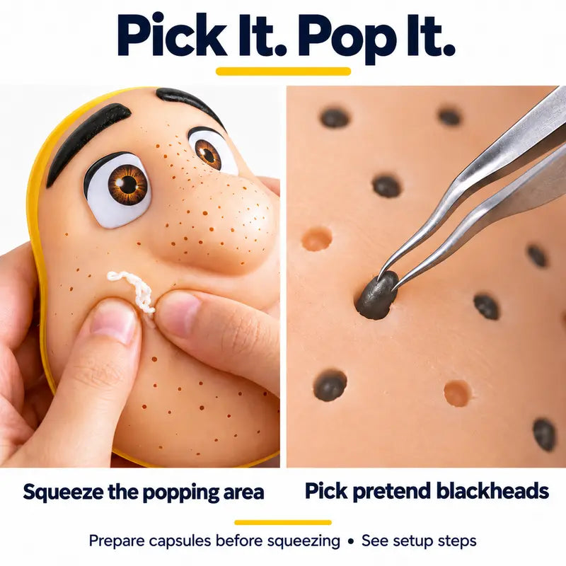 Pimple Popper Toy Face with 20 Refill Capsules and Tweezers 2