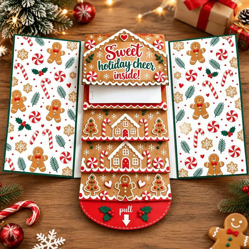 Christmas Gift Card Holder Pull-Tab Waterfall Greeting Card 1