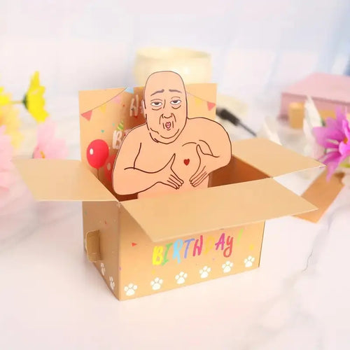 3D Pop Up Birthday Card with a Chubby Bald Man in a Box 1