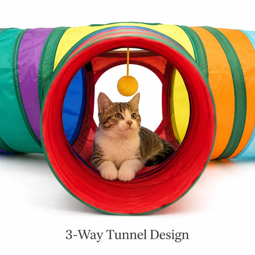 3-Way Cat Tunnel Toy with Peek Hole and Hanging Ball 2