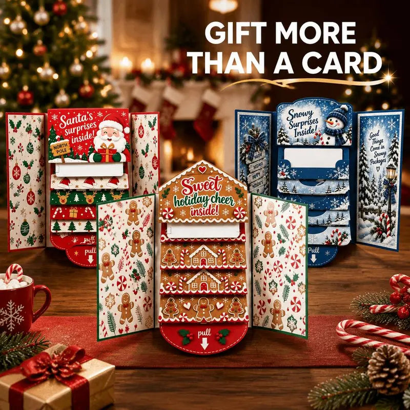 Christmas Gift Card Holder Pull-Tab Waterfall Greeting Card 5