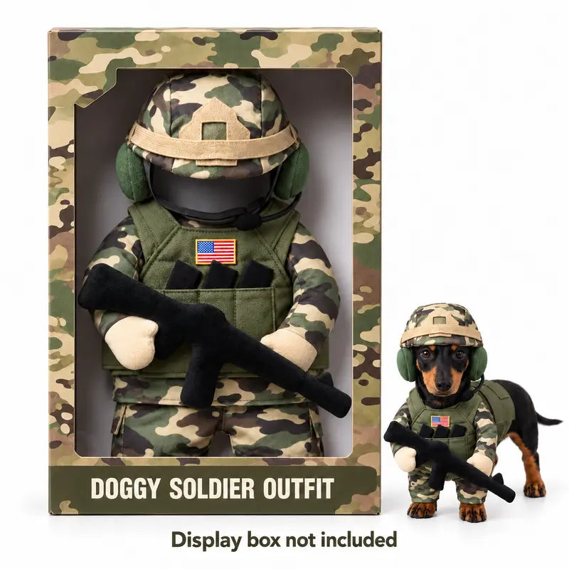 Soldier Dog Costume with Camo Helmet and Headset 4