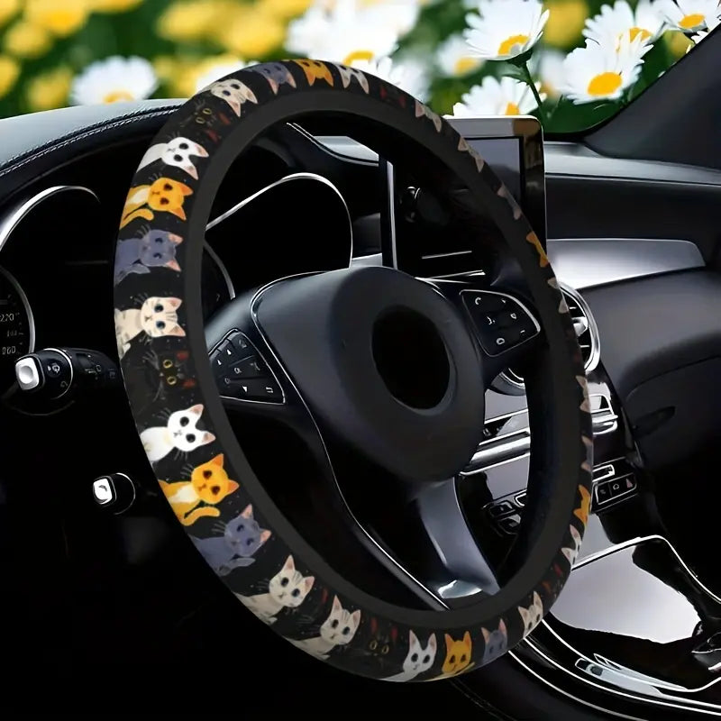 Cat Steering Wheel Cover - Stretch Anti-Slip Neoprene, 15 Inch 1