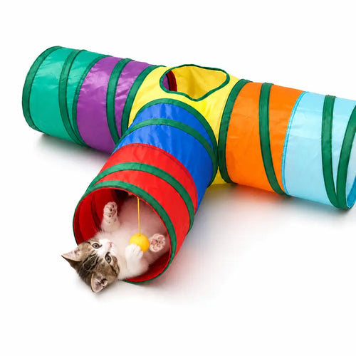 3-Way Cat Tunnel Toy with Peek Hole and Hanging Ball 1