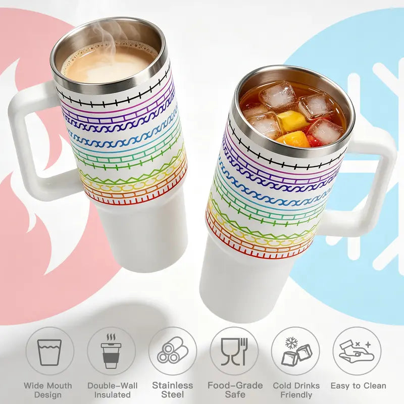 40 oz Insulated Tumbler with Handle and Straw, Striped Design 5