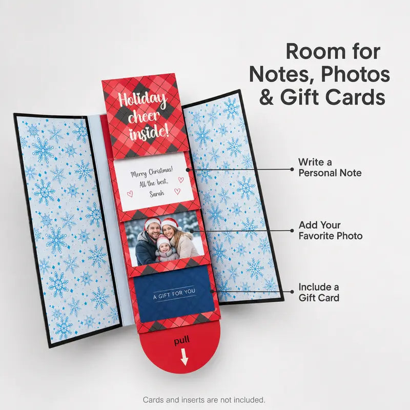 Pull Tab Christmas Card with Gift Card Holder, Red Plaid 4