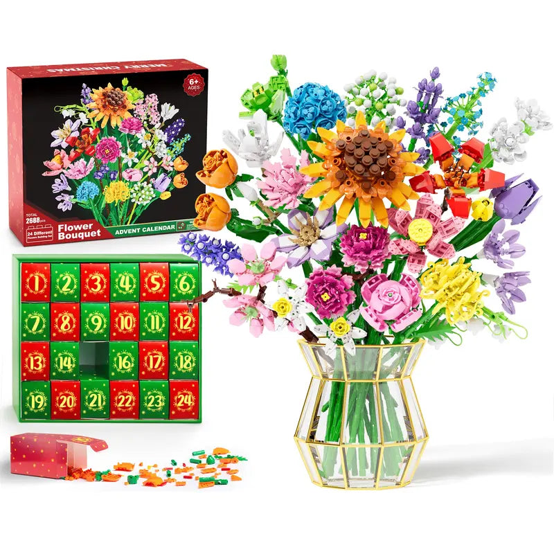 Flower Bouquet Advent Calendar Building Block Set, 24 Days 1