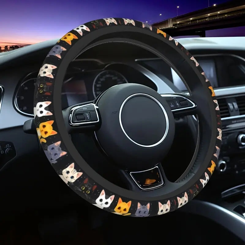 Cat Steering Wheel Cover - Stretch Anti-Slip Neoprene, 15 Inch 2