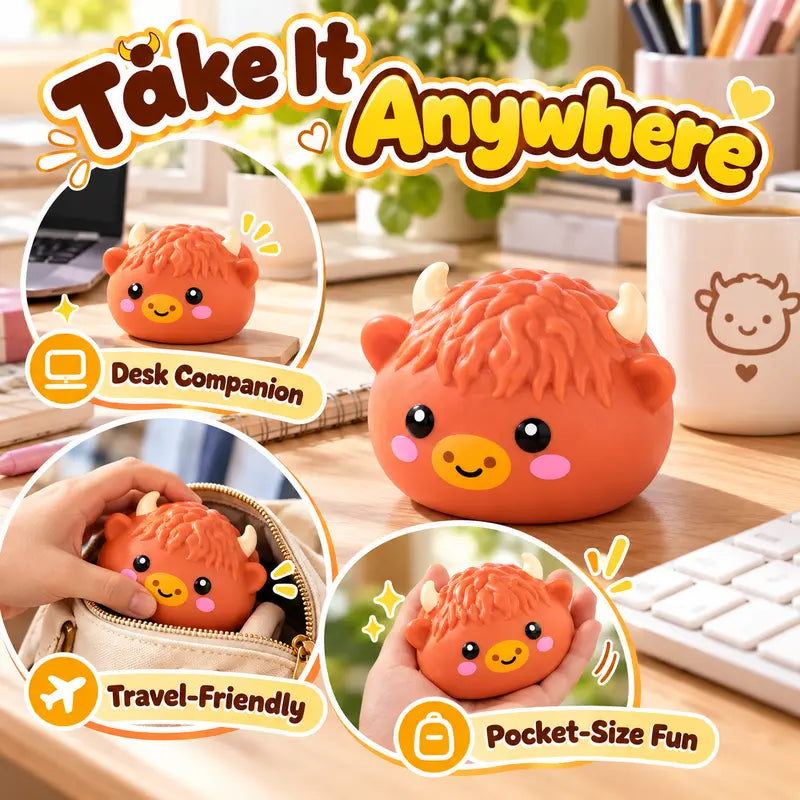 Highland Cow Squishy Toy, Kawaii Stress Relief Fidget 4