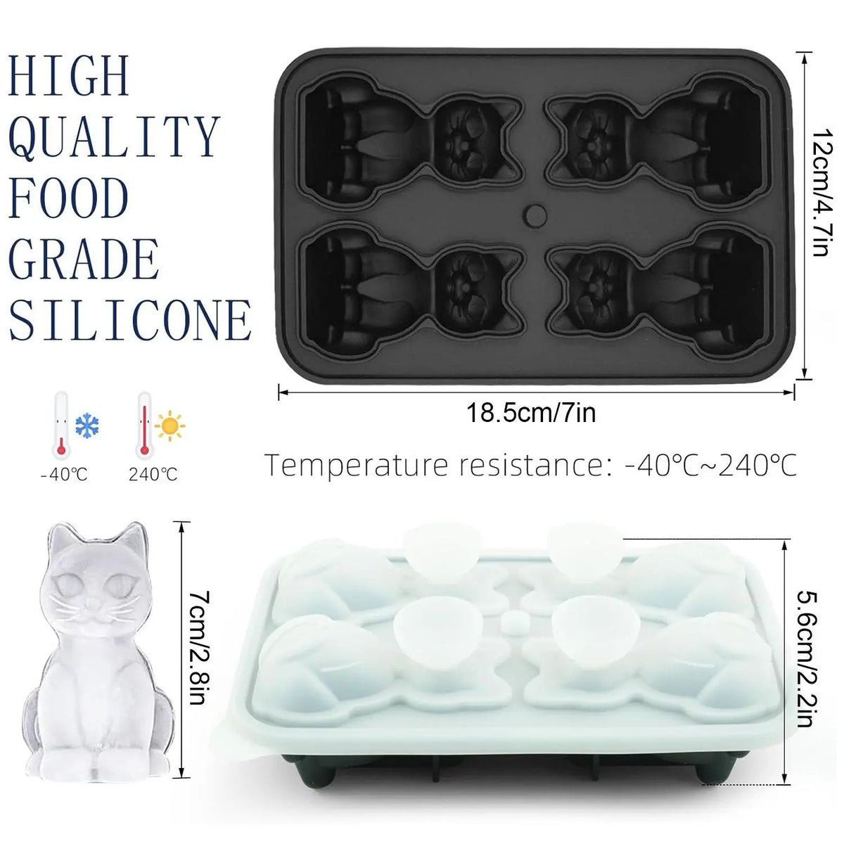 3D Cat Ice Cube Mold with Lid, 4 Cavity Silicone Tray 3