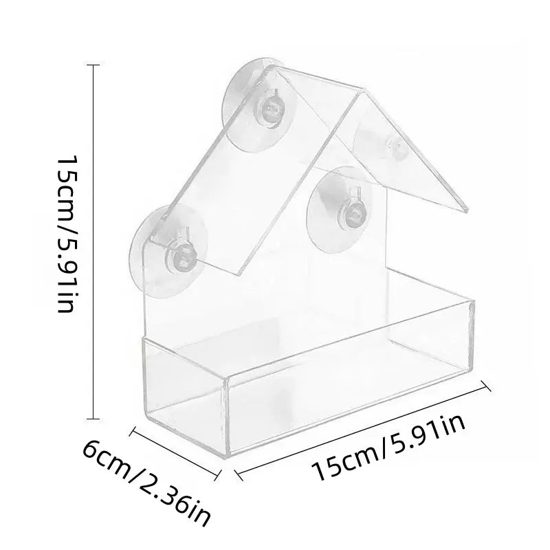 Window Bird Feeder with Suction Cups, Clear Acrylic House 1