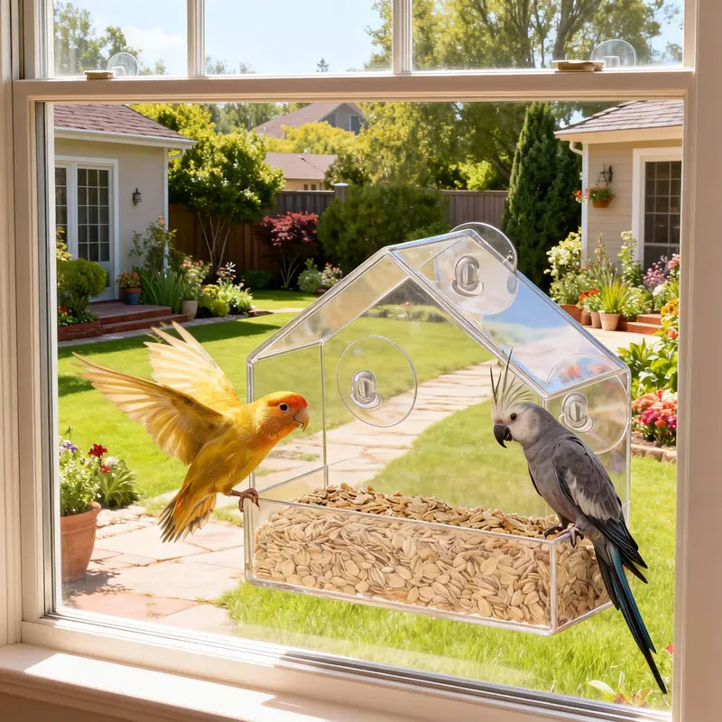 Window Bird Feeder with Suction Cups, Clear Acrylic House 3