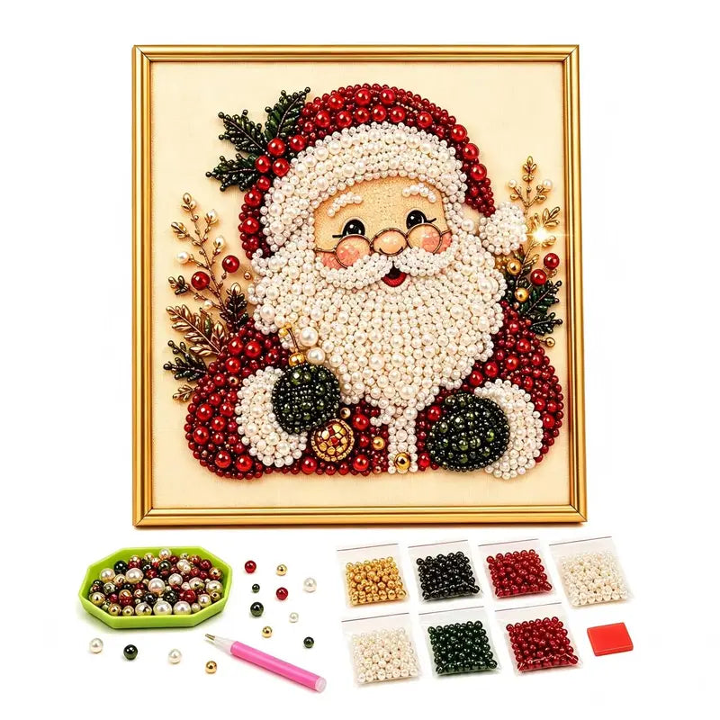 Christmas Pearl Art DIY Kit, 3D Bead Painting Craft, 8 x 8 In 1
