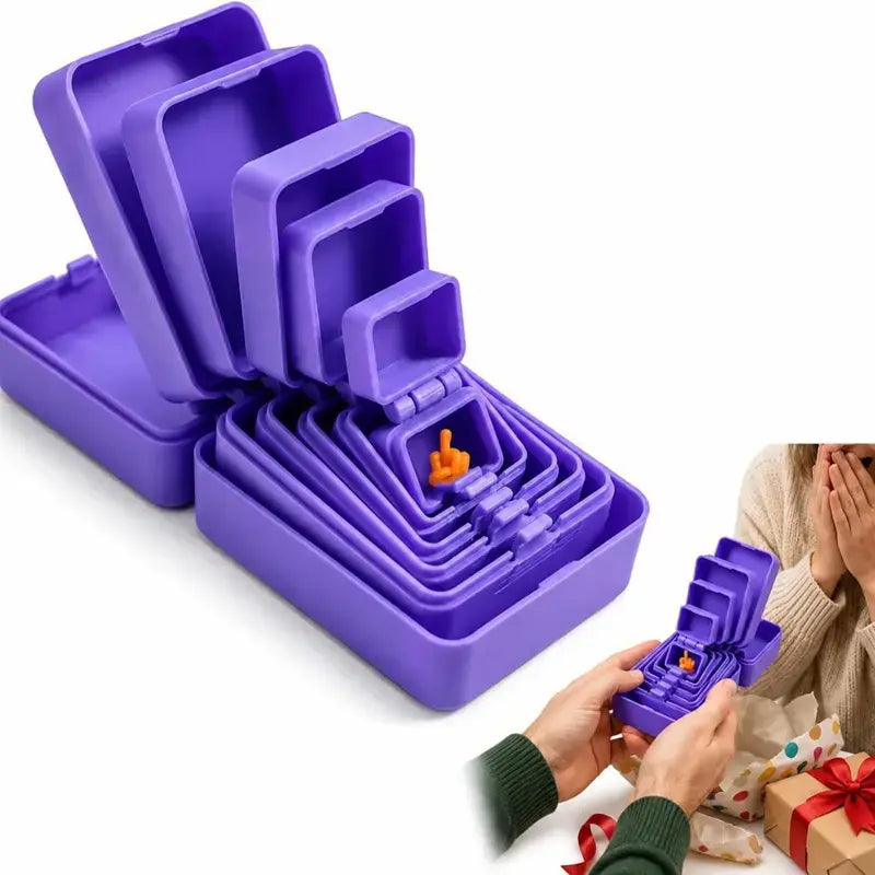 Nesting Prank Gift Box Set with 6 Hinged Boxes and Mini Figurine 2