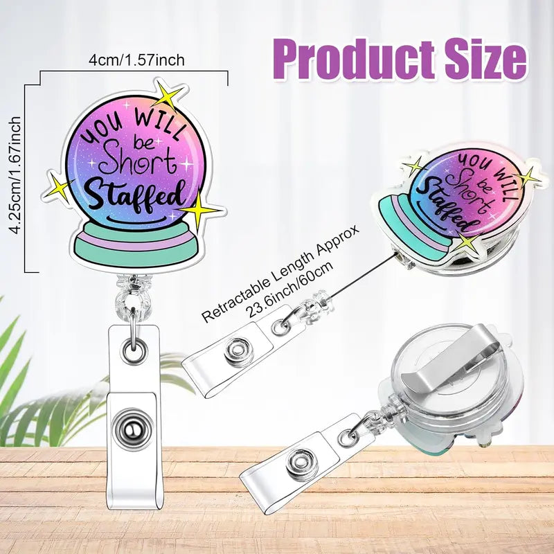 Funny Nurse Badge Reel Set, Retractable Acrylic ID Holders 4