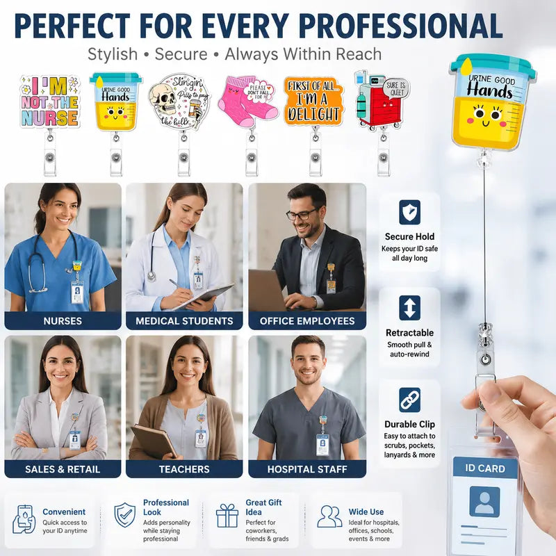 Funny Nurse Badge Reel Set, Retractable Acrylic ID Holders 5