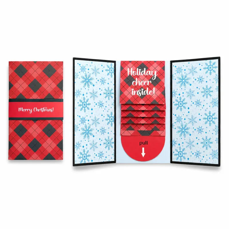 Pull Tab Christmas Card with Gift Card Holder, Red Plaid 1