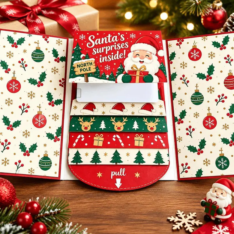 Christmas Gift Card Holder Pull-Tab Waterfall Greeting Card 2