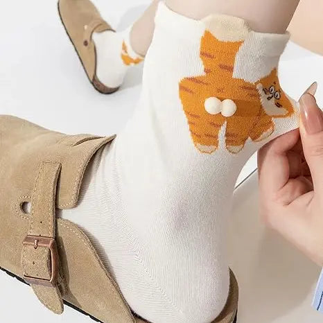 Cat Butt Socks for Women with 3D Pom Pom Tail, Mid-Calf 4