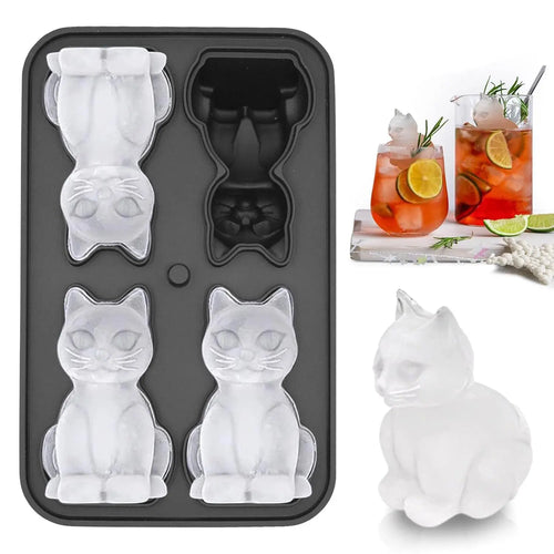3D Cat Ice Cube Mold with Lid, 4 Cavity Silicone Tray 1