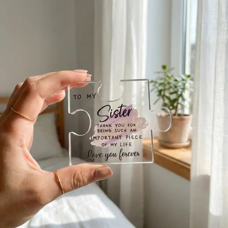 Acrylic Puzzle Plaque Sister Gift - Clear Keepsake Desk Decor 2